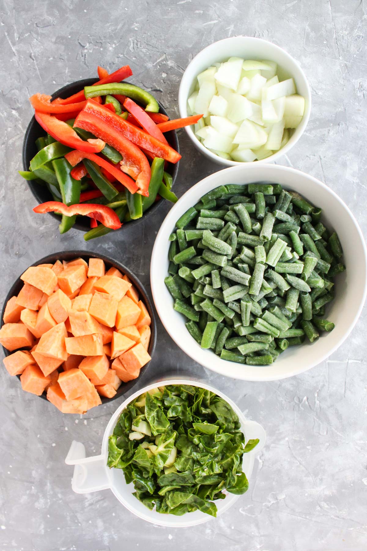 Vegetables prepped and laid out for thai red curry chicken soup.