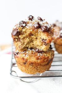 Samoa muffin stacked on top of another muffin.