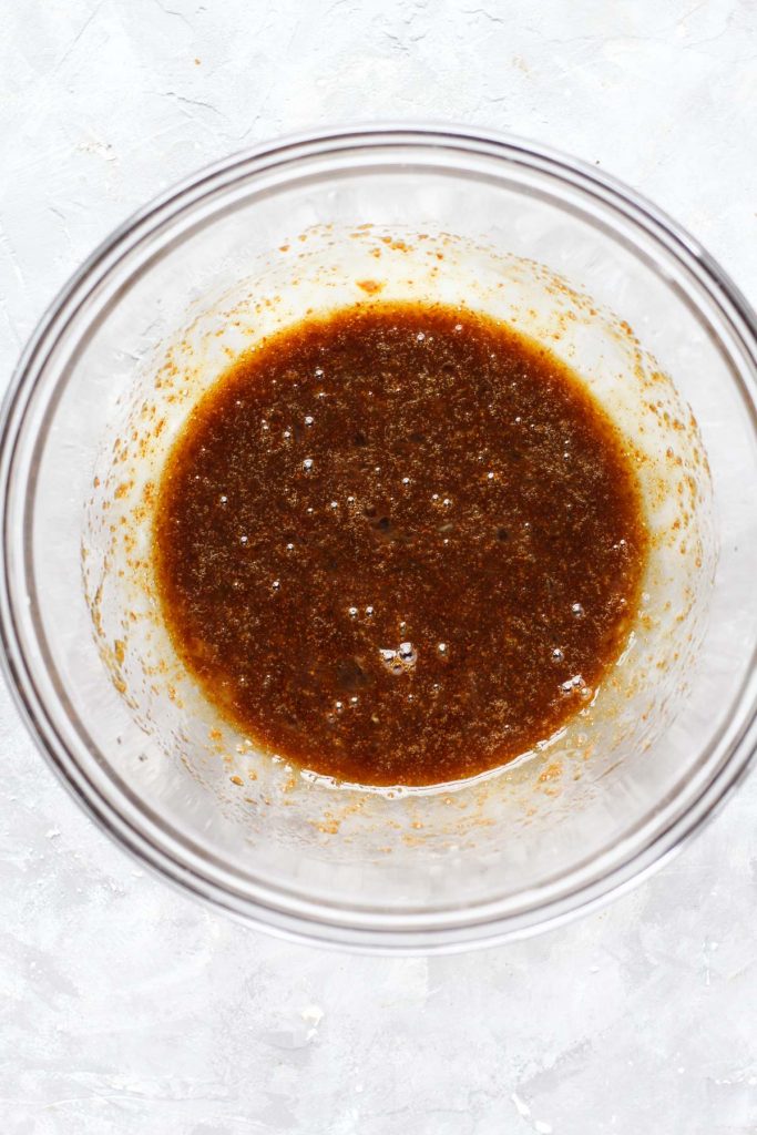 Wet ingredients in a bowl.