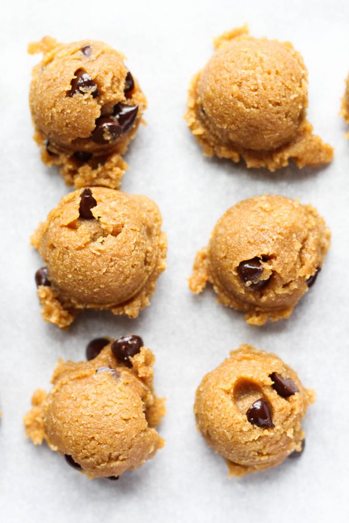Dough balls on the baking sheet.