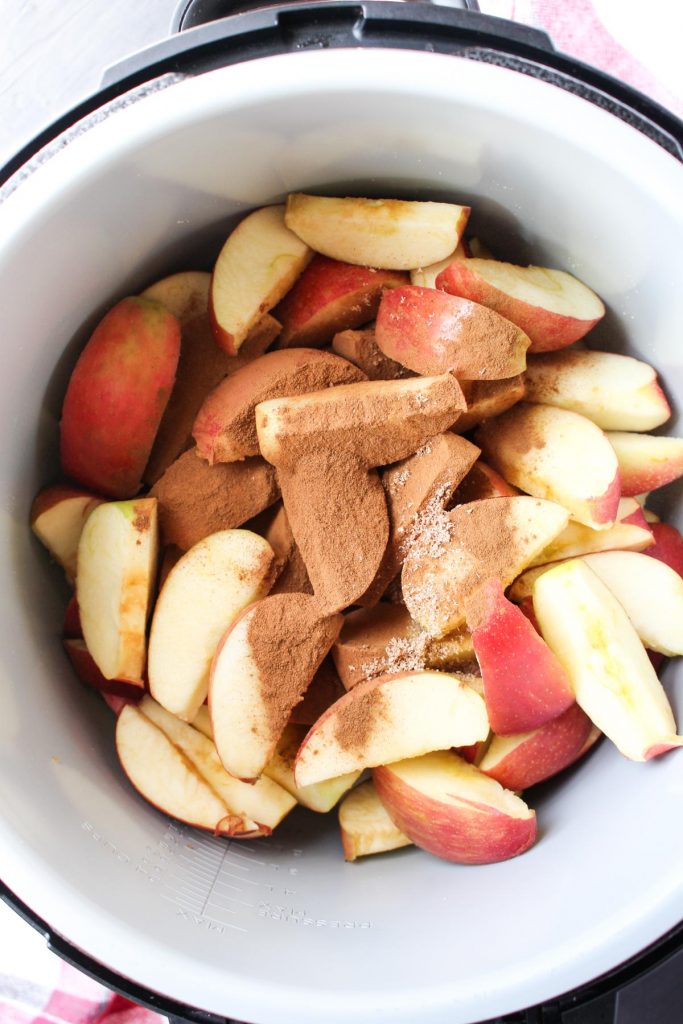 Apples slices and spices in the instant pot.