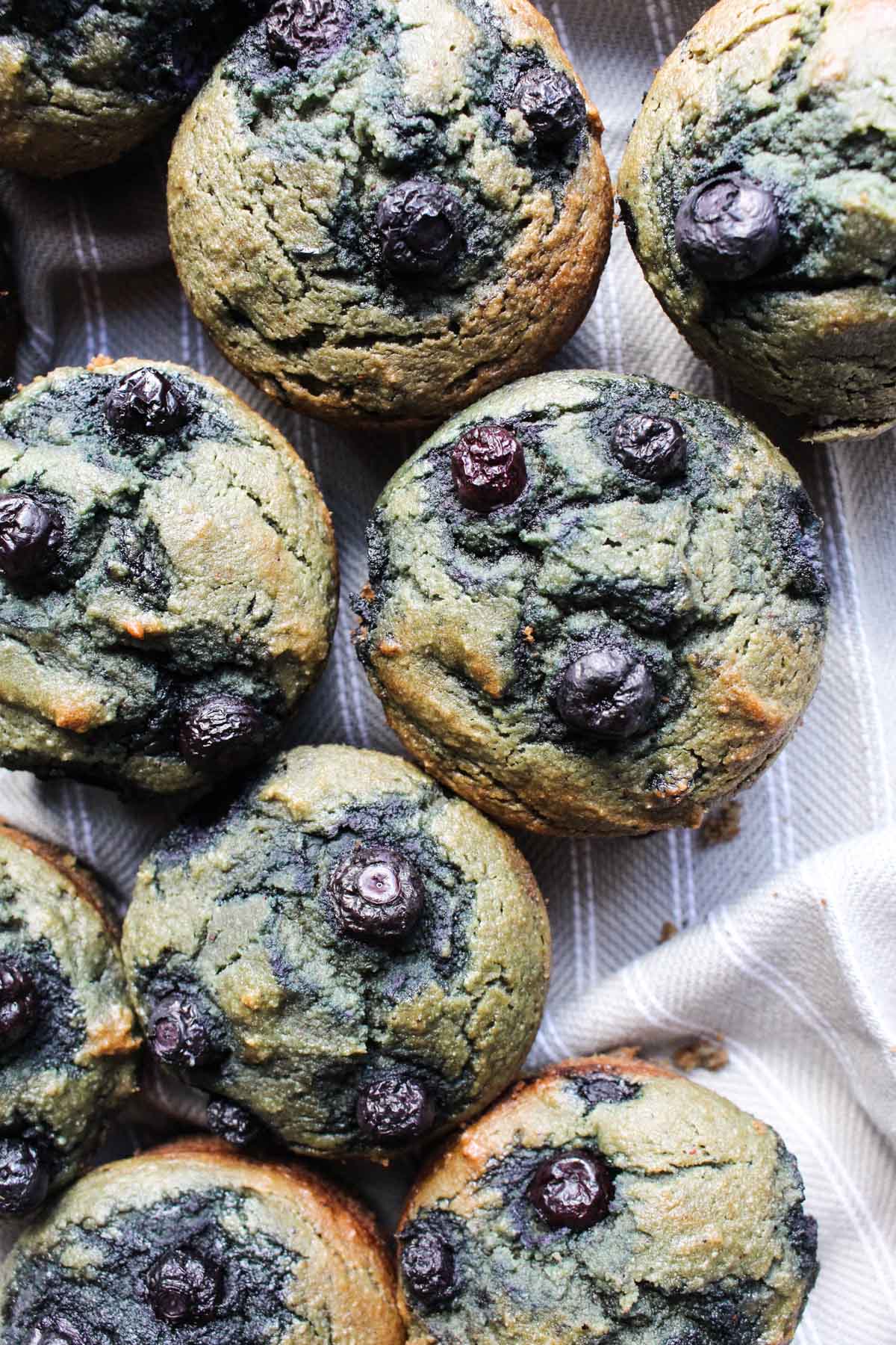 Overhead shot of blueberry muffins.