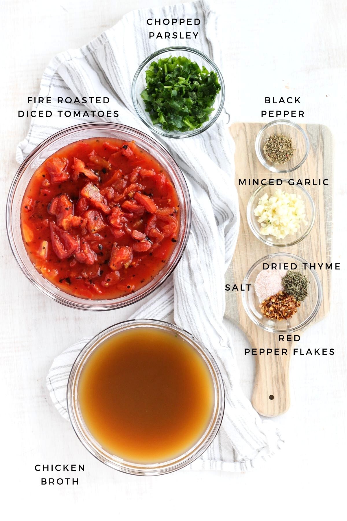 Broth and seasoning ingredients measured out.