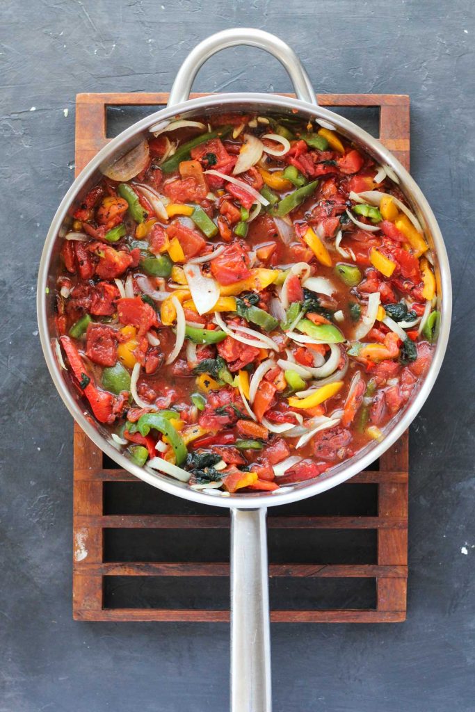 All sauce ingredients in saute pan.