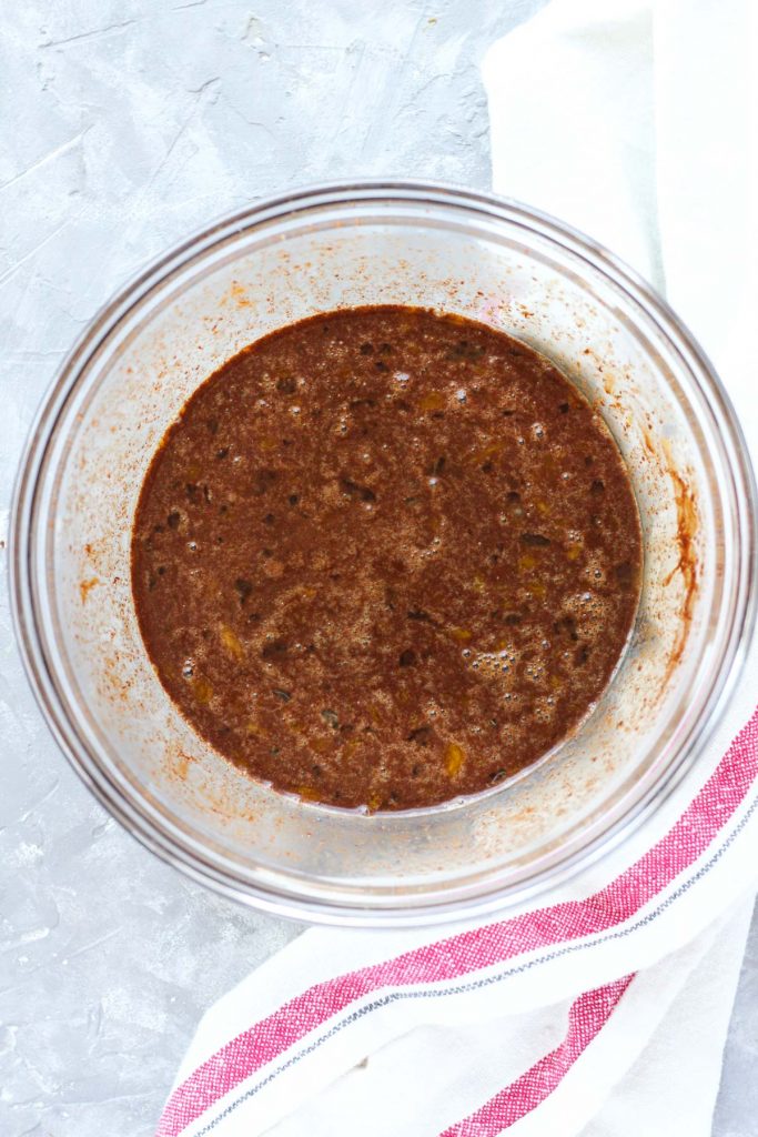 Wet ingredients mixed together.