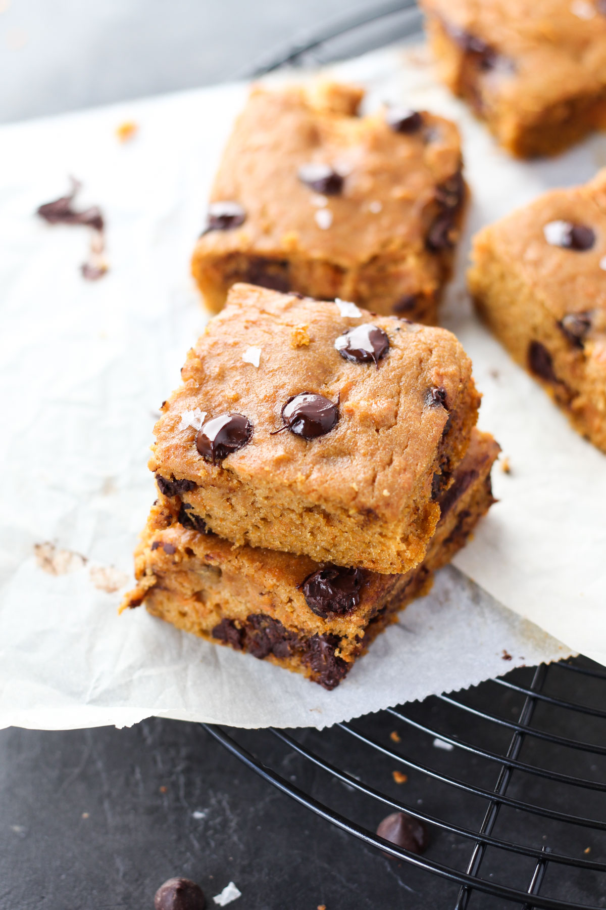 Cookie bars stacked on top of each other.