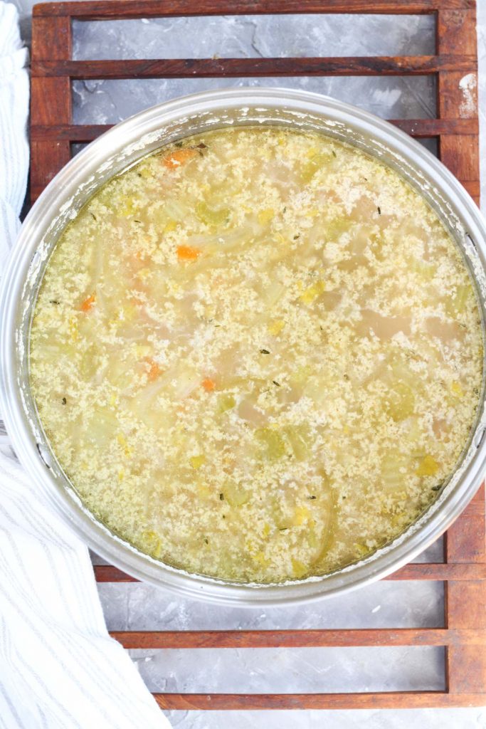 Pot of soup after it has simmered for 30 minutes.