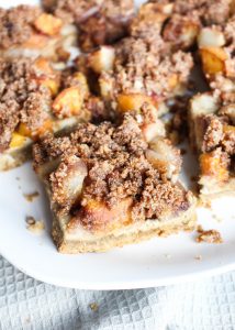 Side shot of peach crisp bars.
