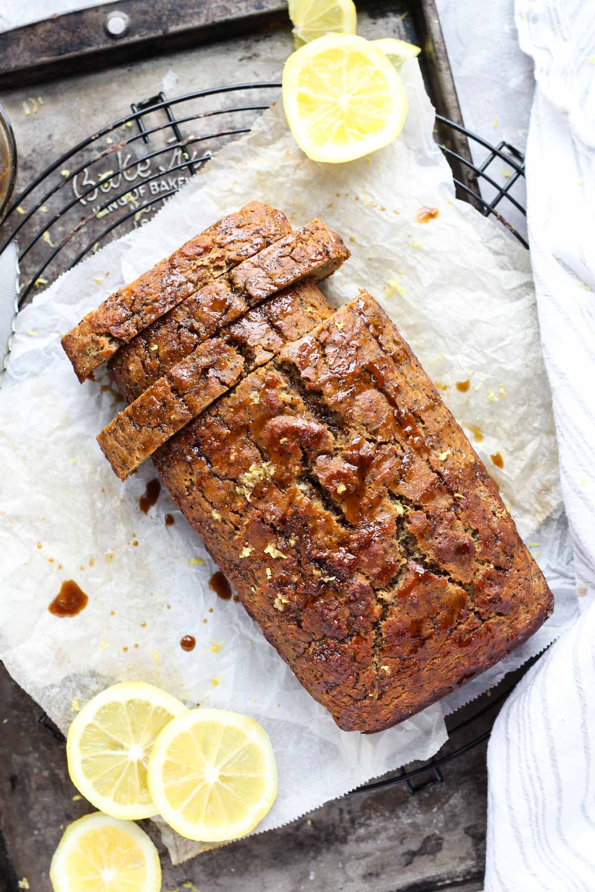 Overhead shot of lemon poppy seed bread.