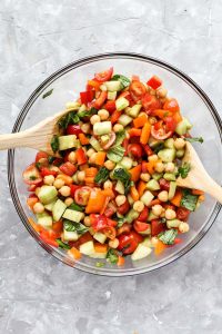 Overhead shot of salad in bowl.