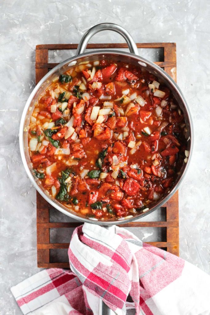 Sauce ingredients in pan.