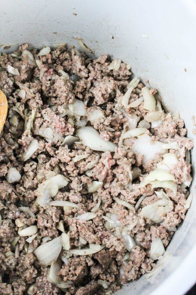 Meat and onions in instant pot.