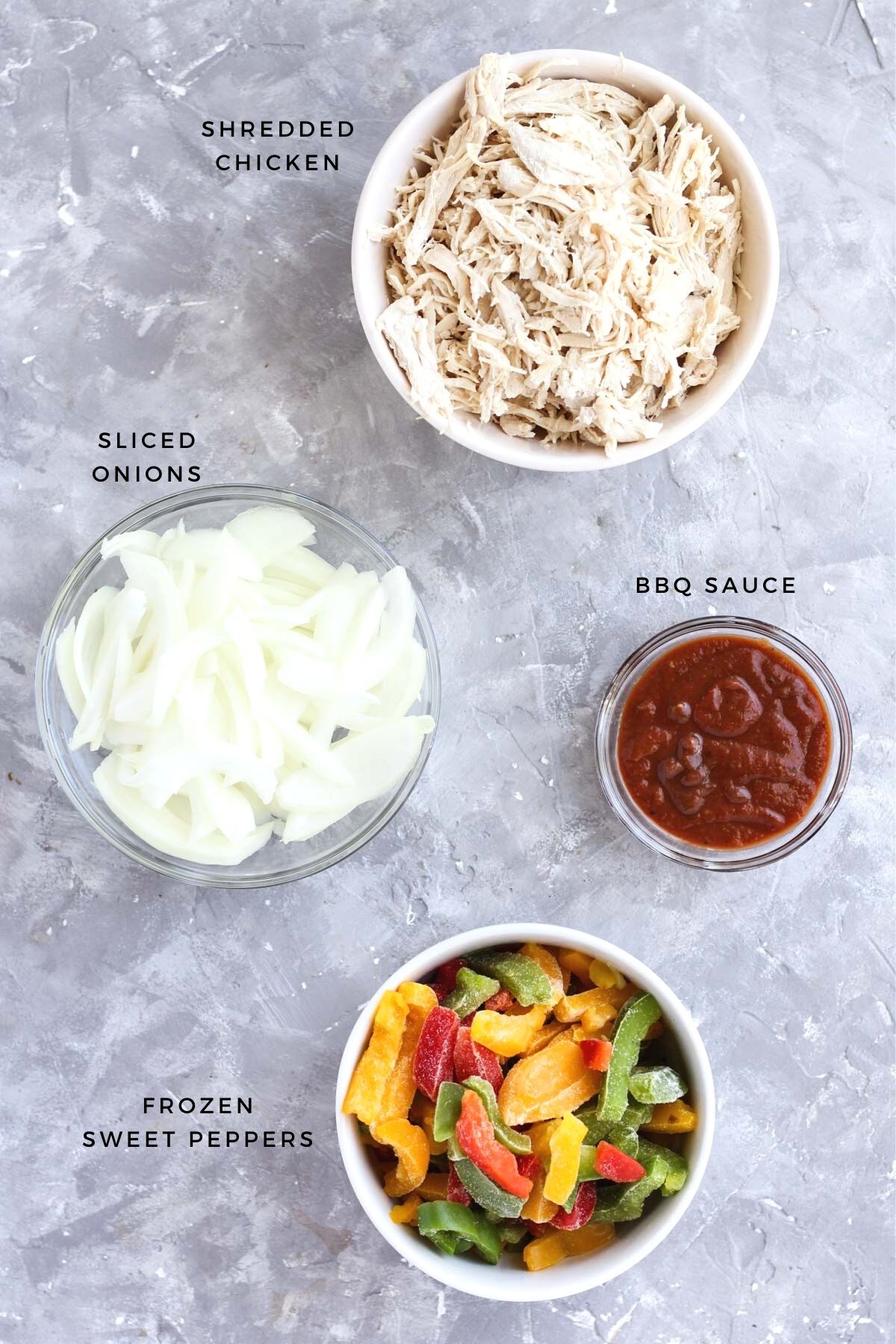 Overhead shot of topping ingredients.