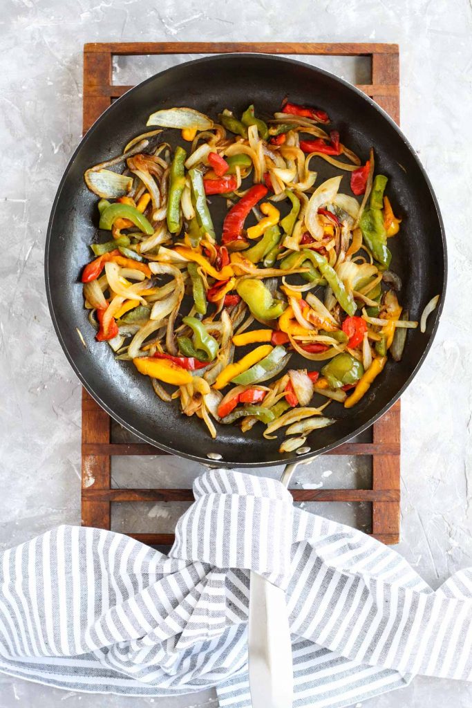 Vegetables in sauté pan.