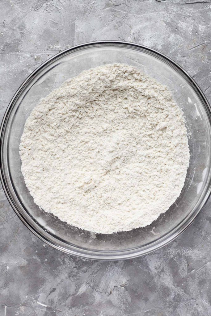 Mixing bowl with dry ingredients.