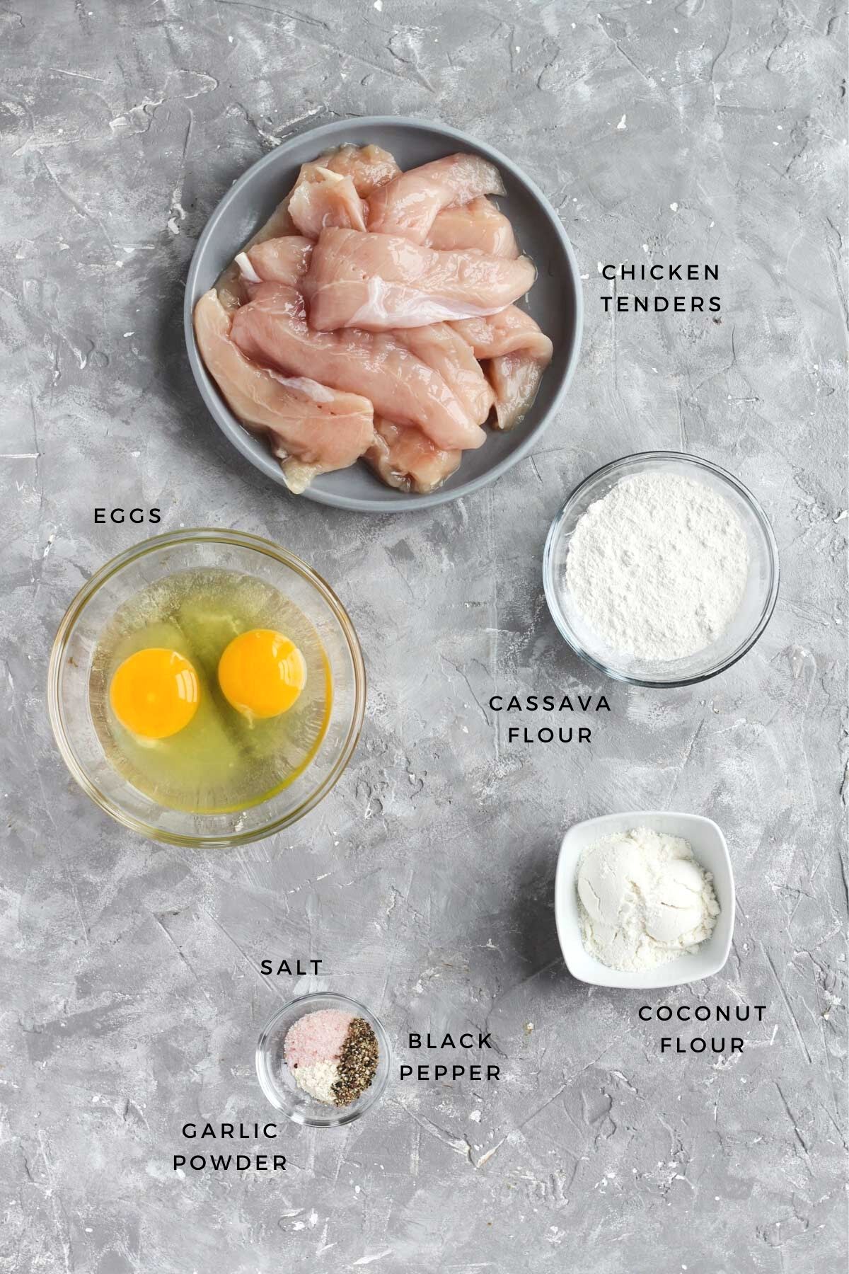 Overhead shot of chicken tender ingredients.