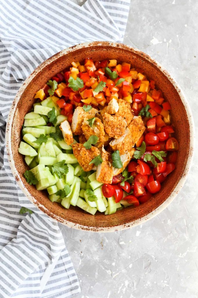 All ingredients in large salad bowl.