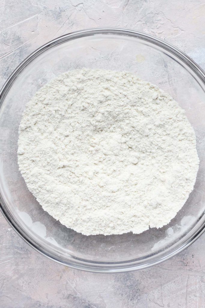 Dry ingredients mixed in a bowl.
