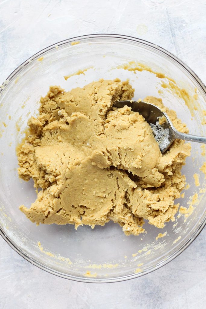 Dry and wet ingredients mixed into a dough.