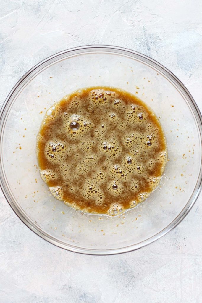 Wet ingredients in a mixing bowl.
