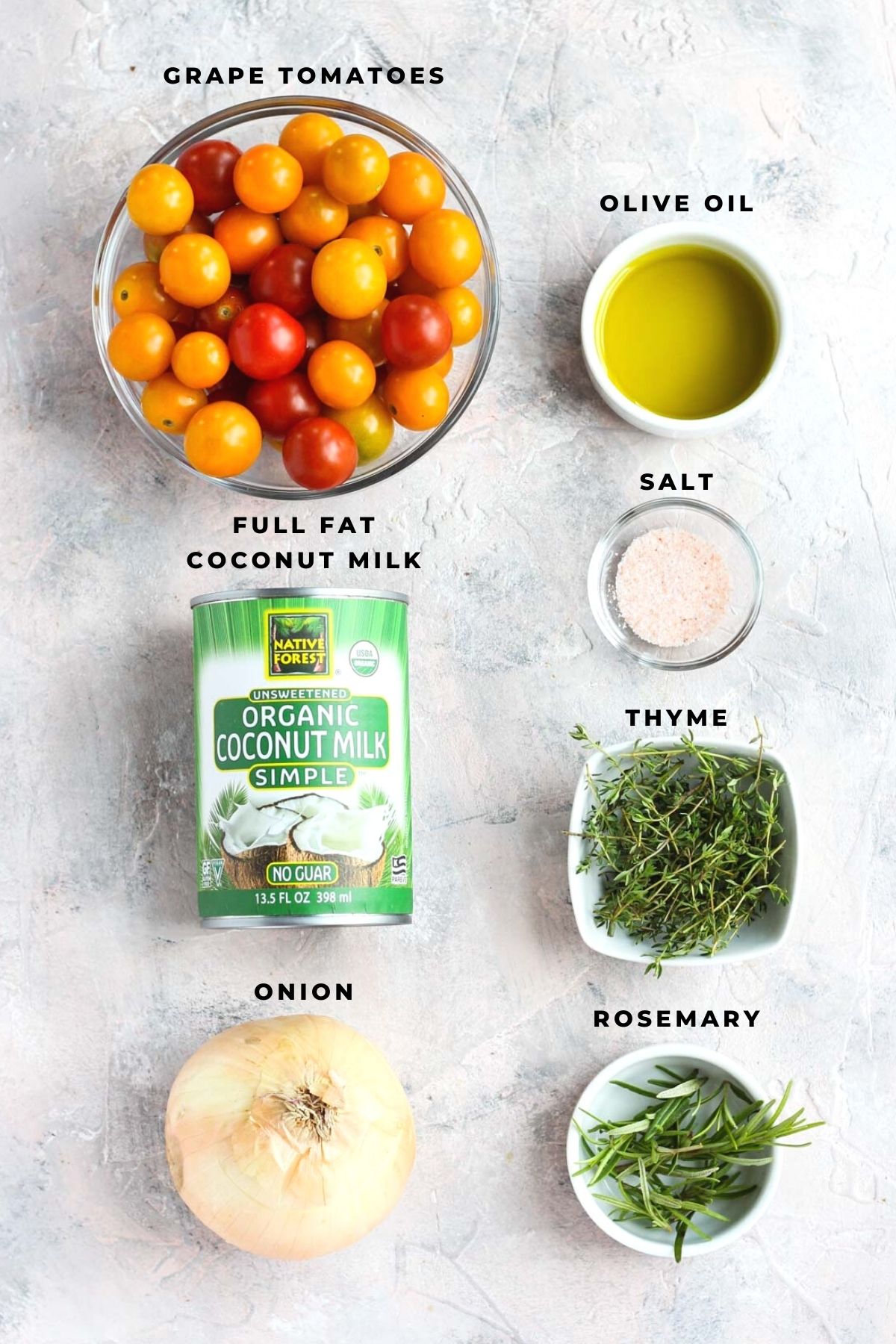 Overhead shot of pasta sauce ingredients.