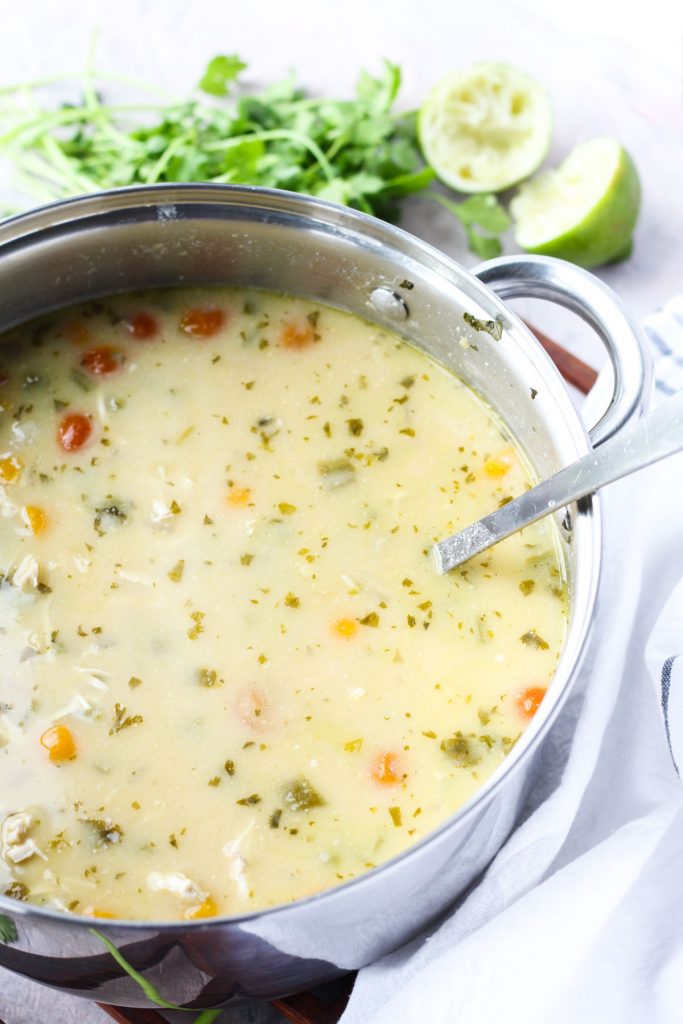 Finished pot of white chicken chili.