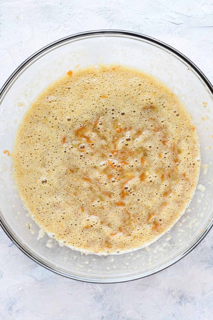 Wet ingredients mixed in a bowl.