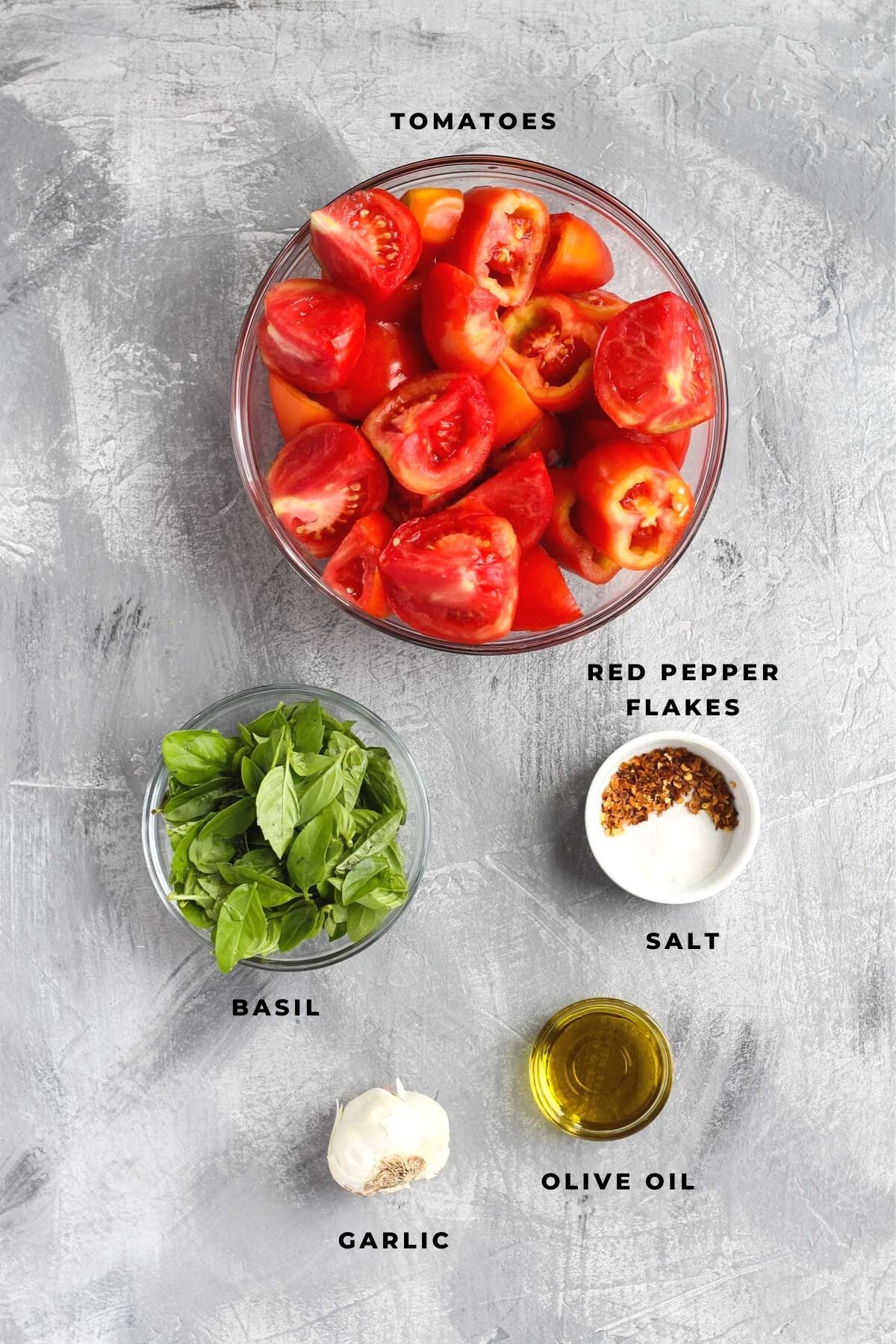 Overhead shot of tomato basil soup.