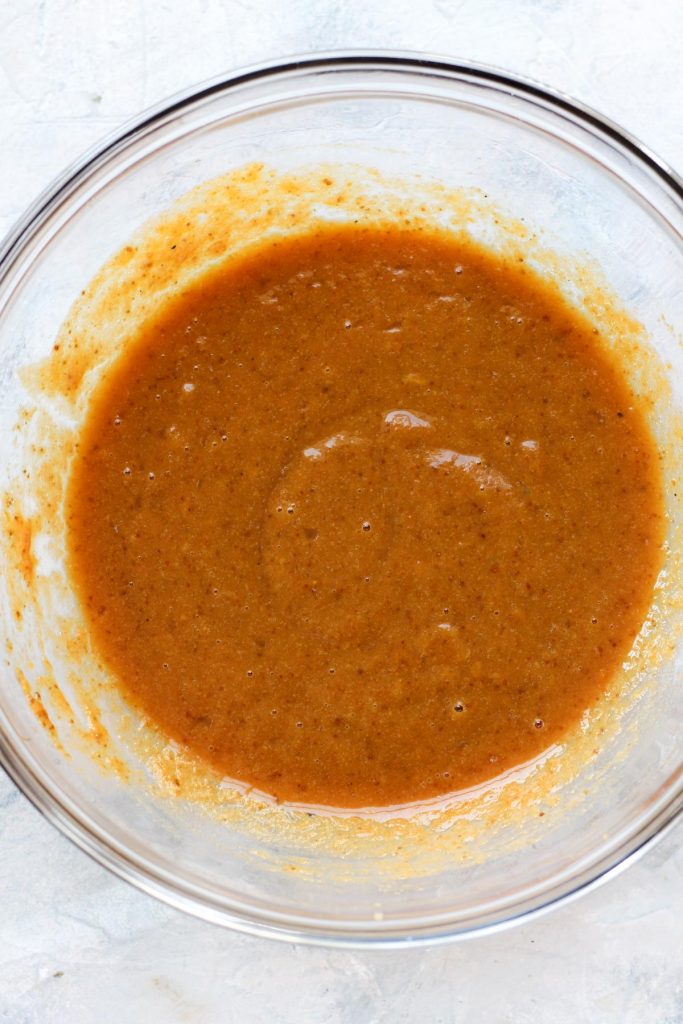 Wet ingredients in mixing bowl.