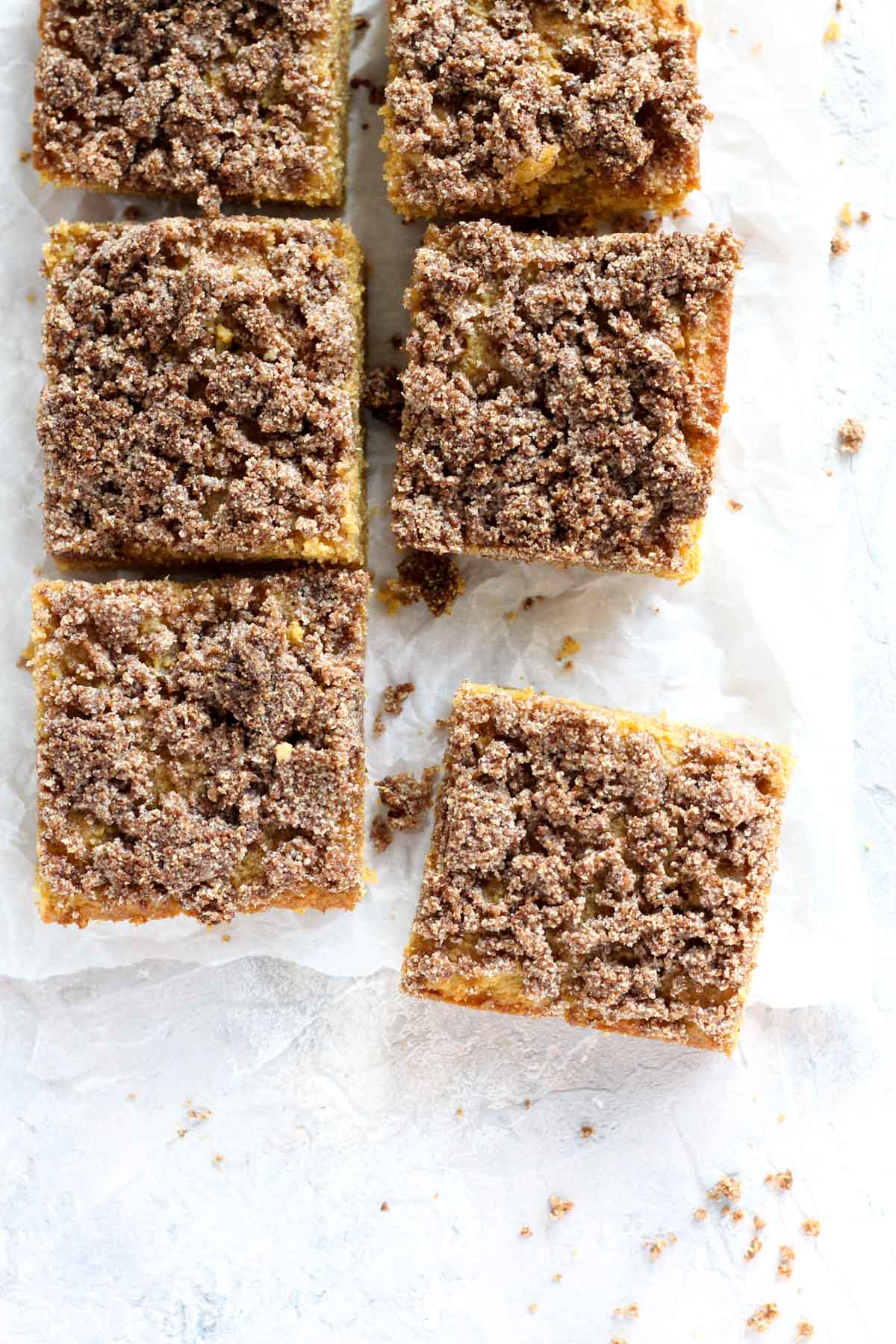 Overhead shot of coffee cake slices.