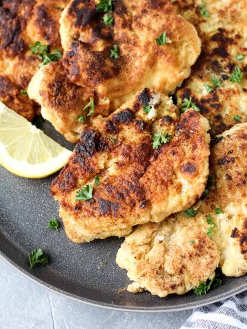 Plate of chicken cutlets.