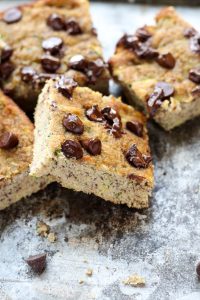 Zucchini banana cake slices on top of each other.