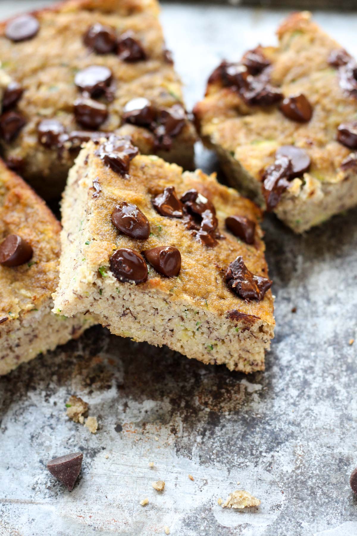 Zucchini banana cake slices on top of each other.