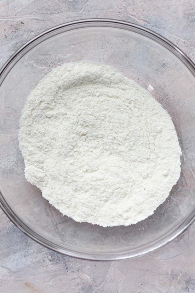 Bowl with dry ingredients.