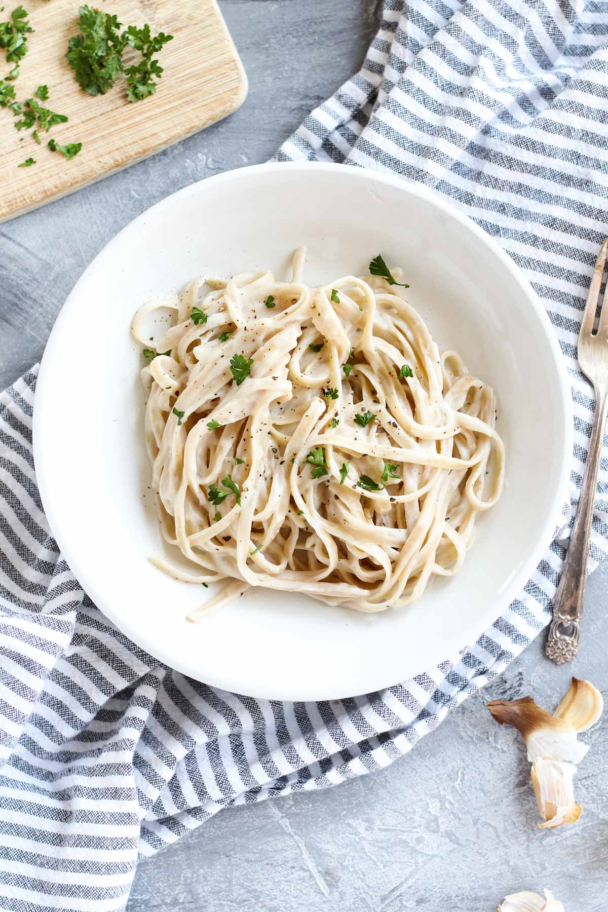 Plate of fettuccine with alfredo sauce.