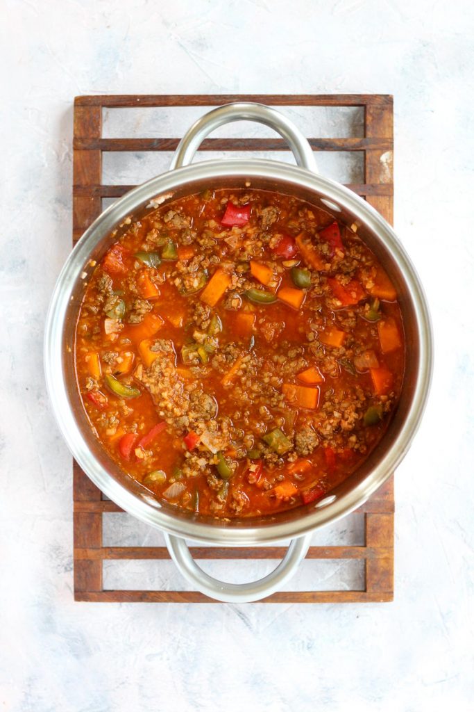 Chili in pot after cooking.