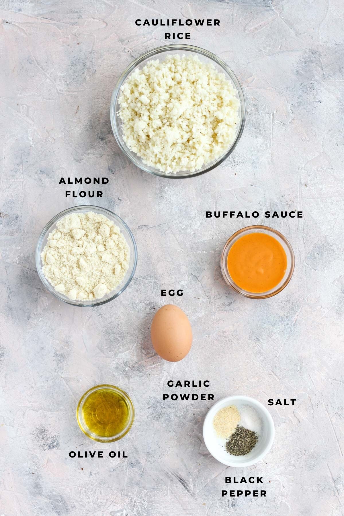 Overhead shot of buffalo meatball ingredients.