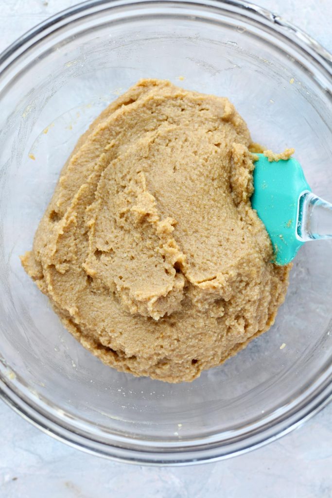 Dough folded together in mixing bowl.
