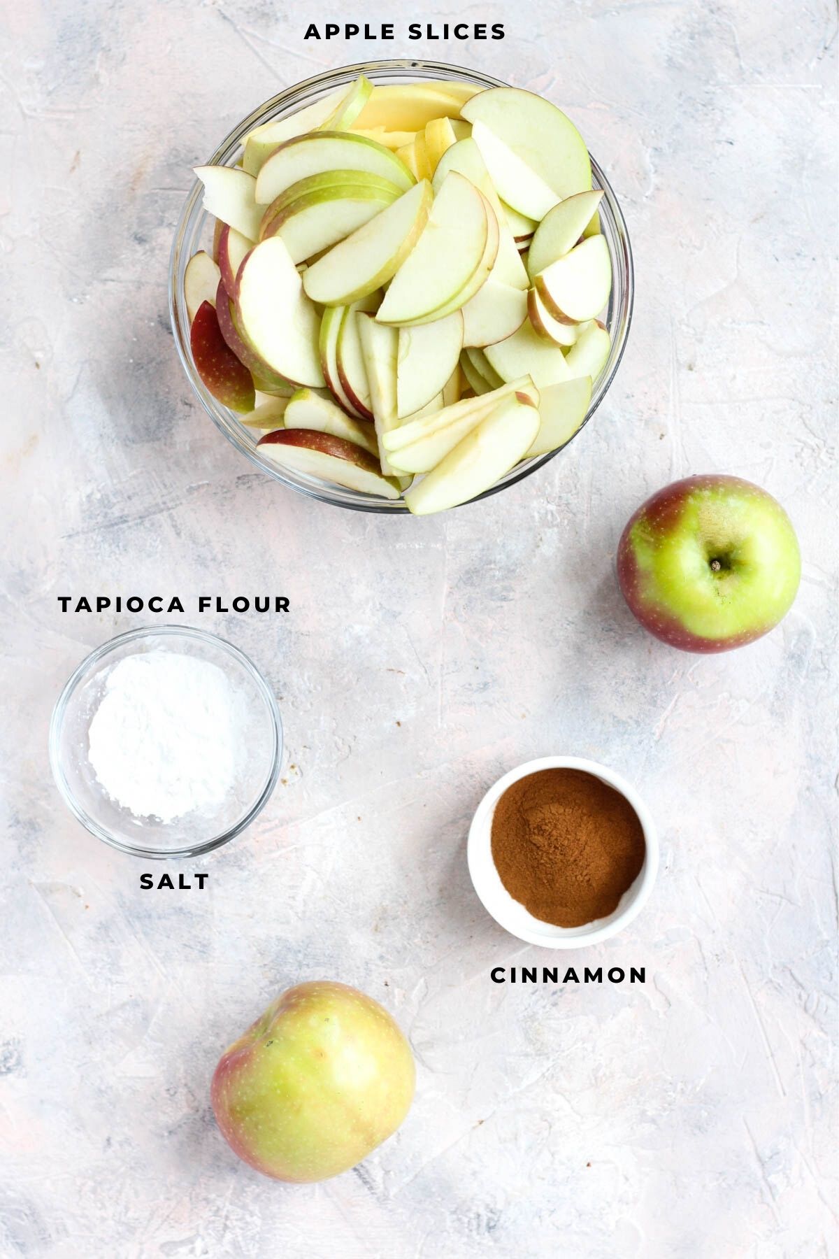 Overhead shot of baked apple ingredients.