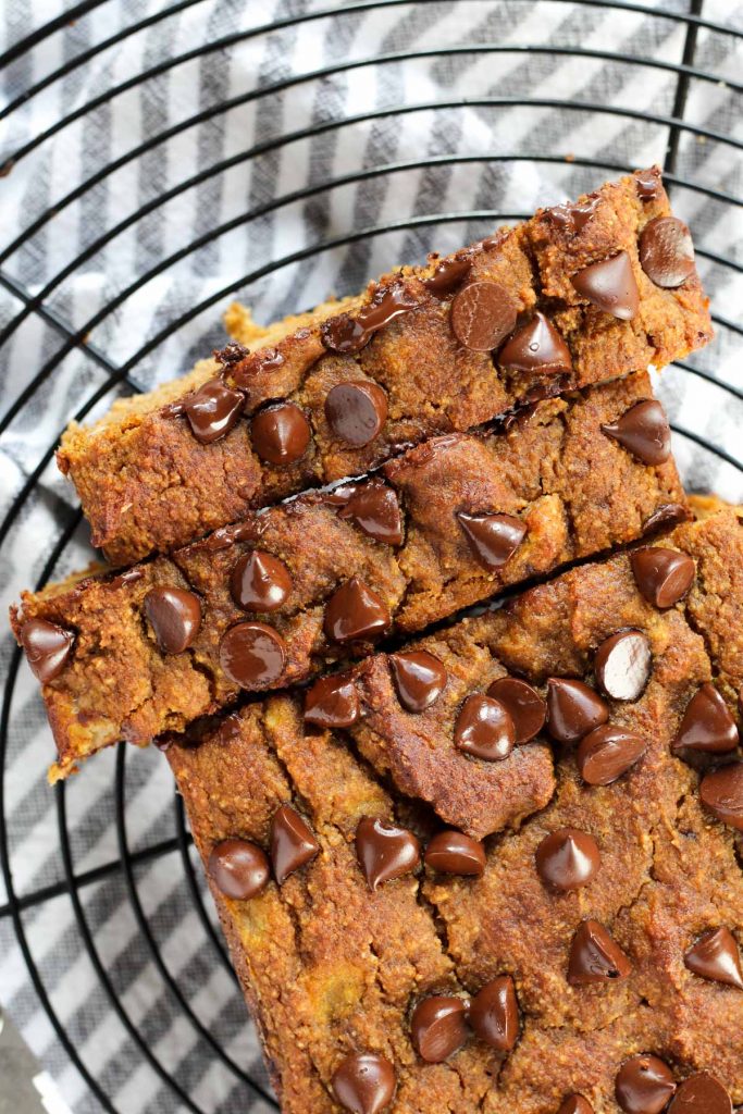 Pumpkin banana bread cut into slices.
