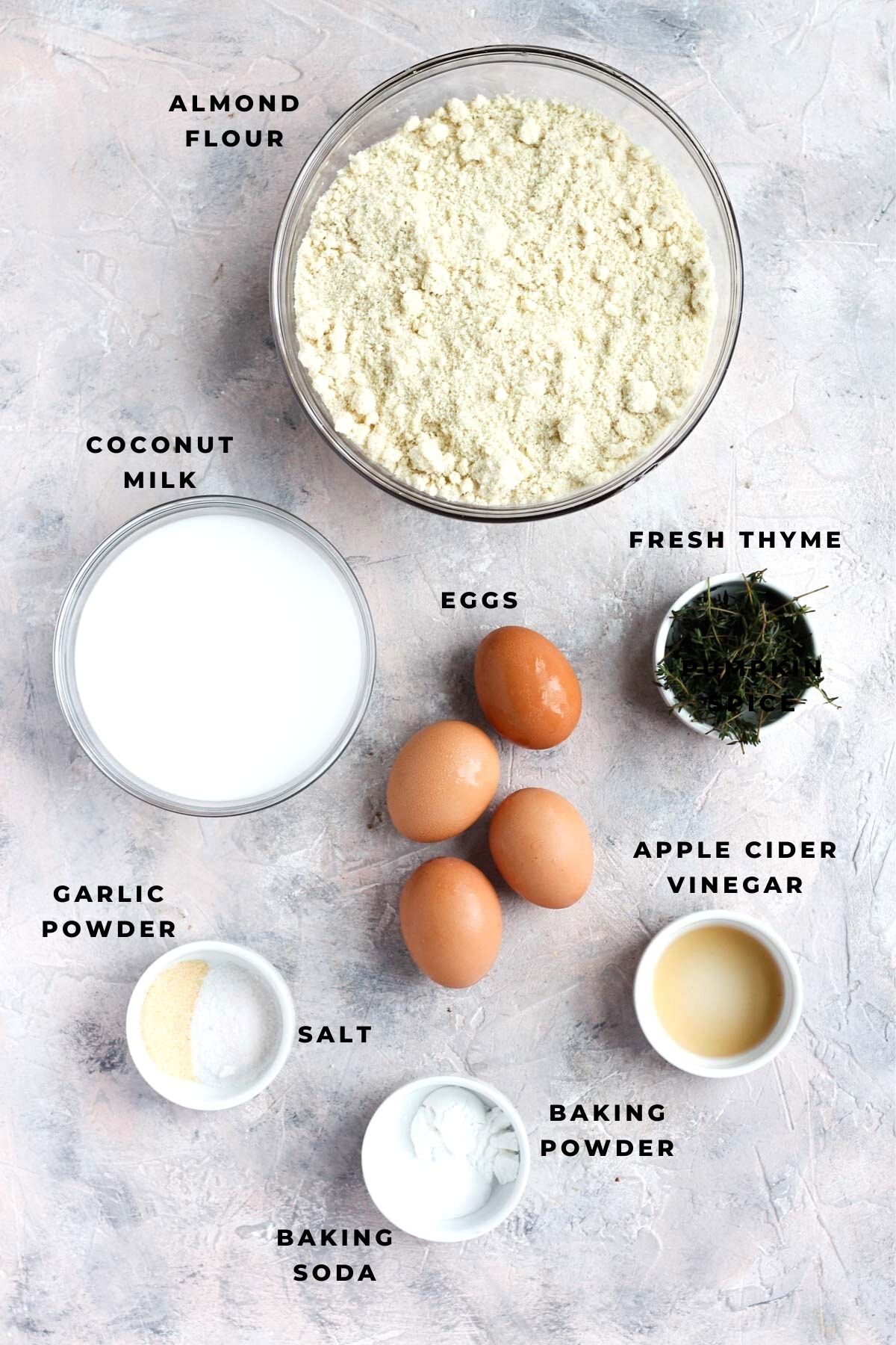 Overhead shot of paleo garlic herb bread ingredients.