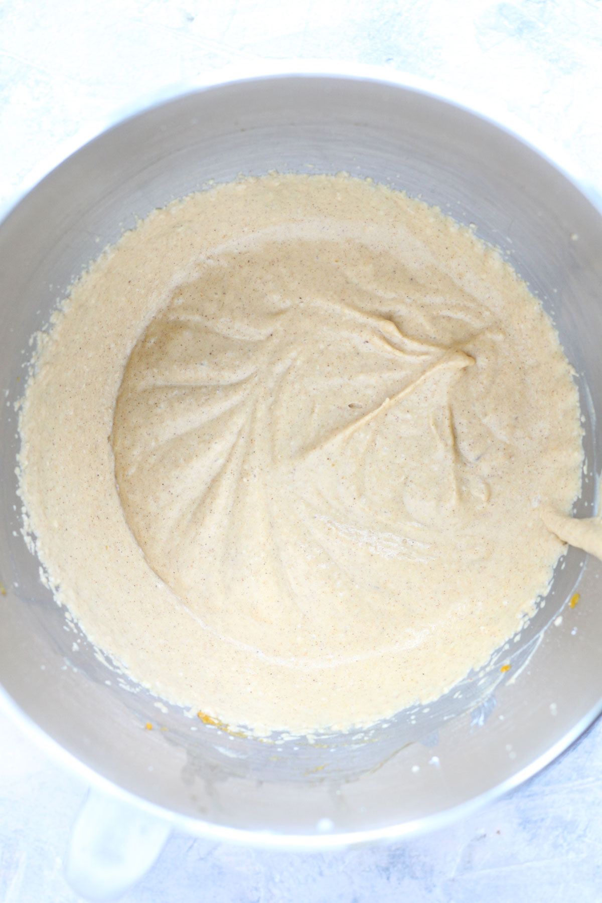 Pumpkin mousse in a mixing bowl.