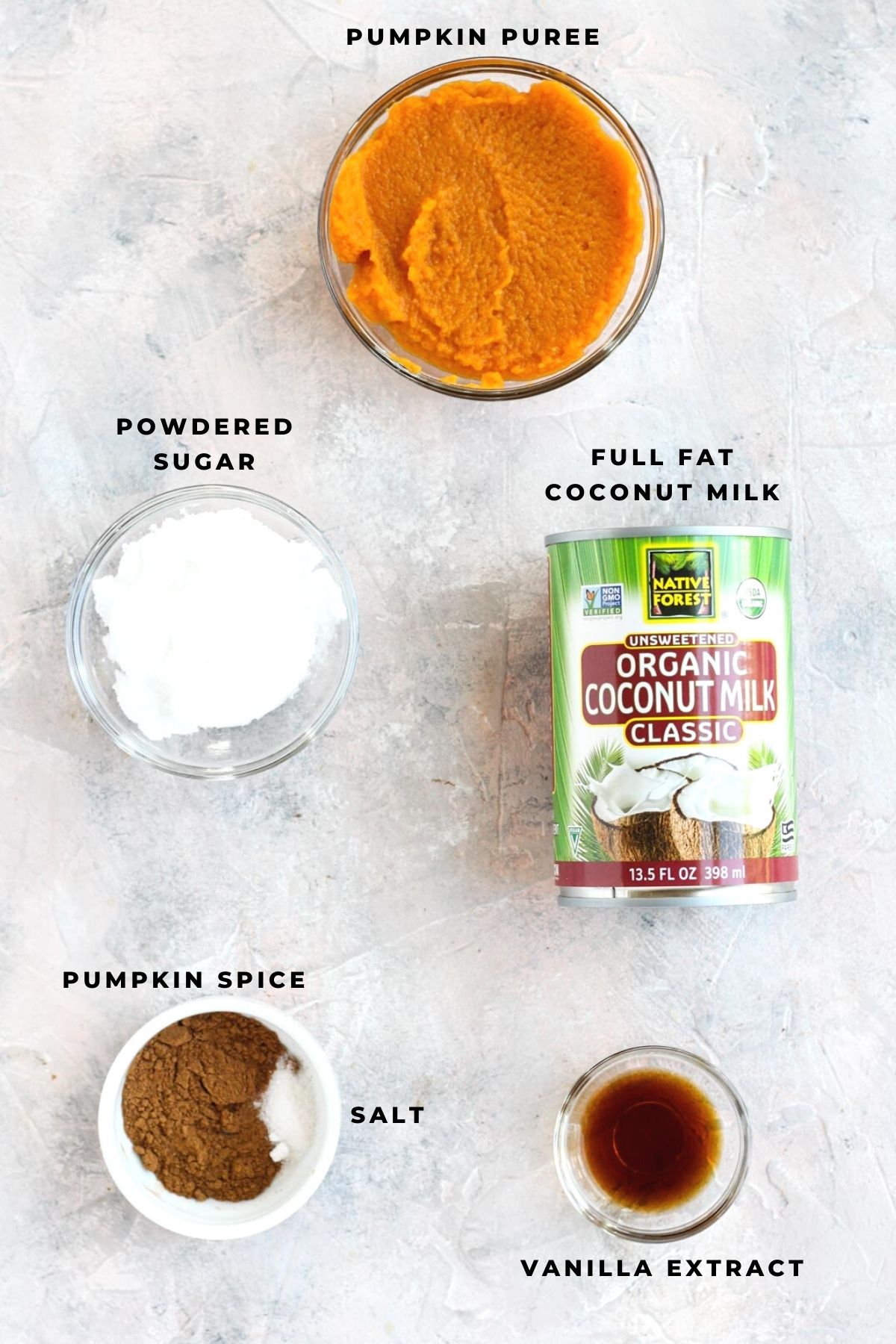 Overhead shot of pumpkin mousse ingredients.