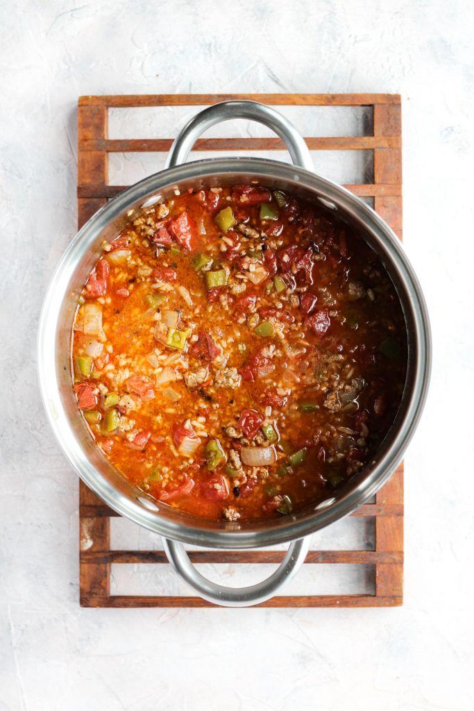 Finished soup in pot.