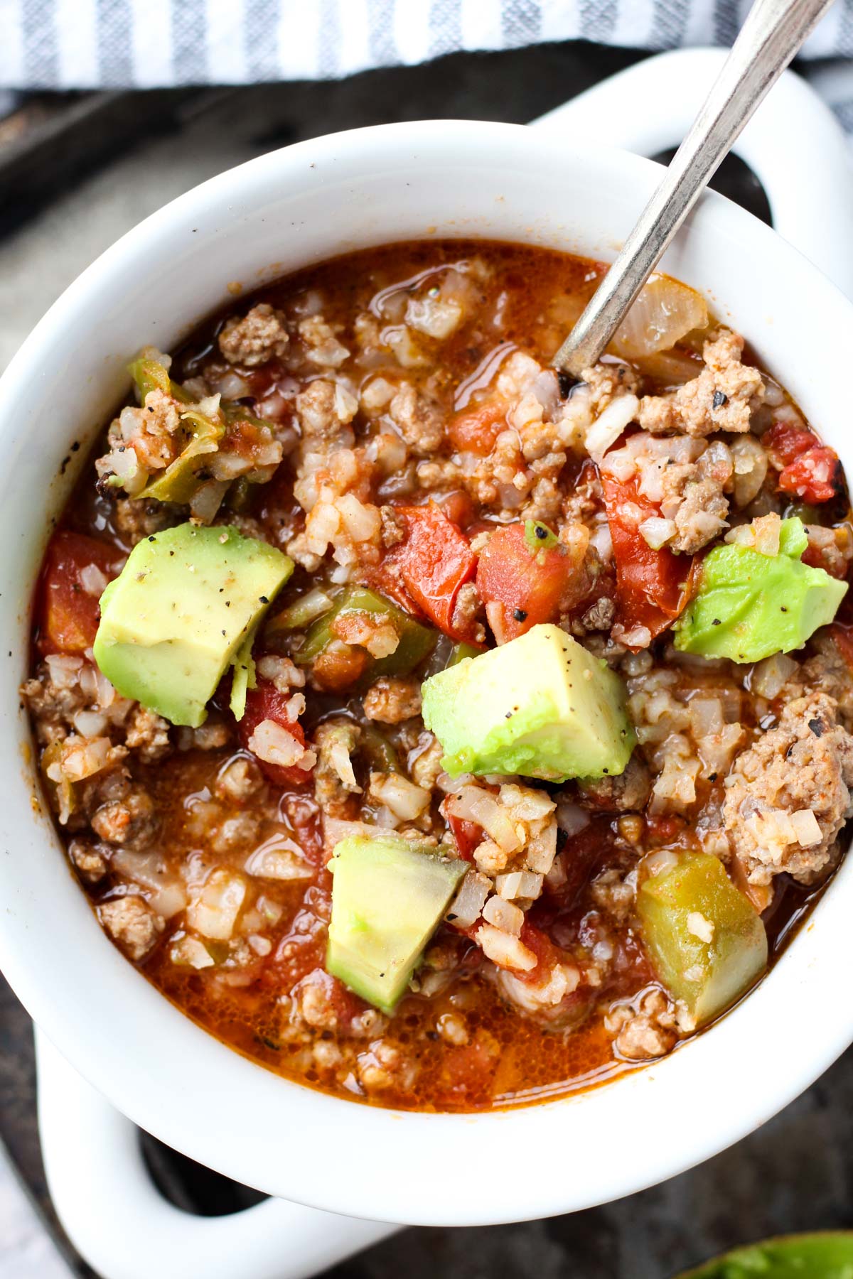 Close up picture of stuffed pepper soup.