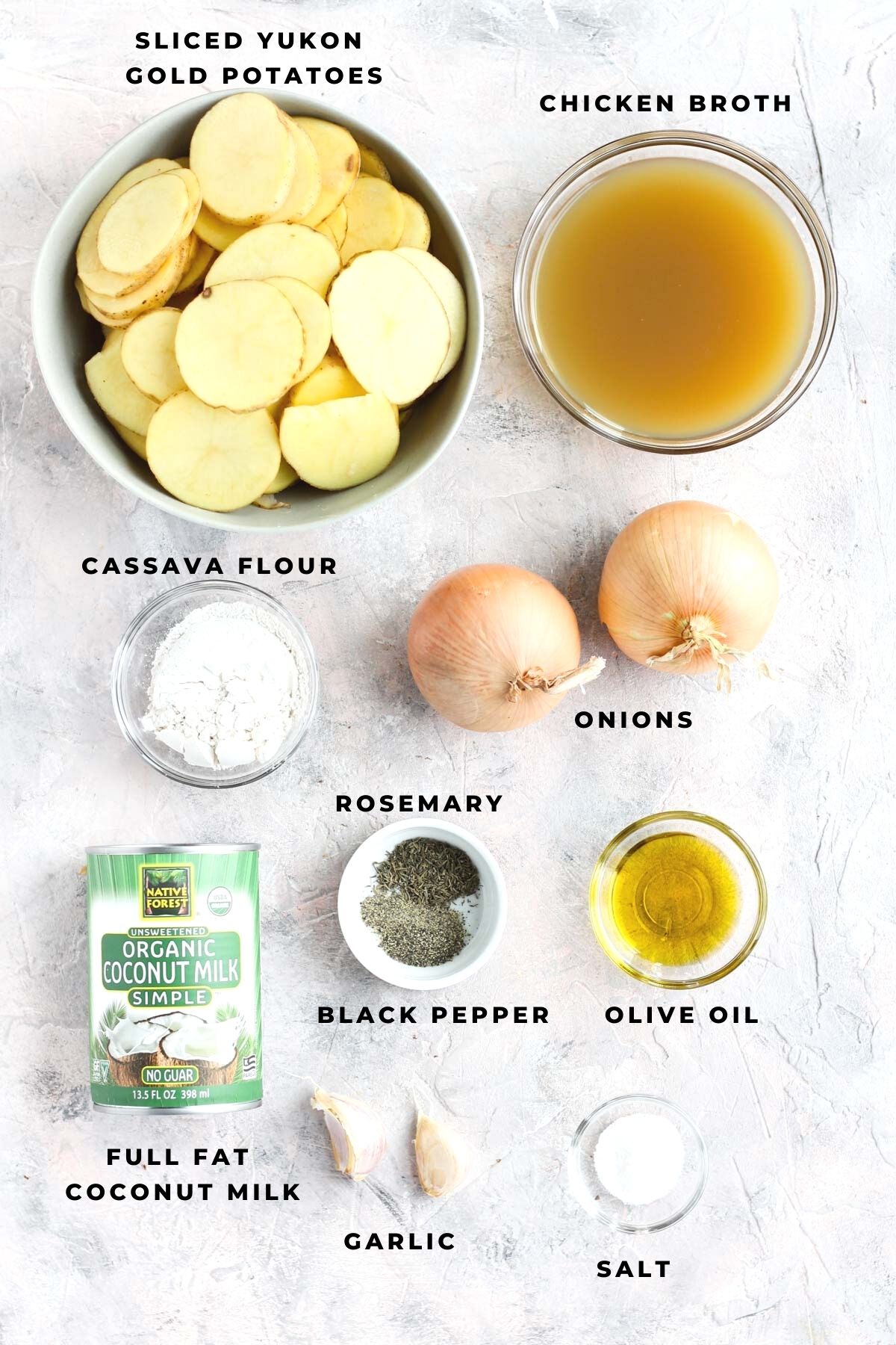 Overhead shot of scalloped potato ingredients.