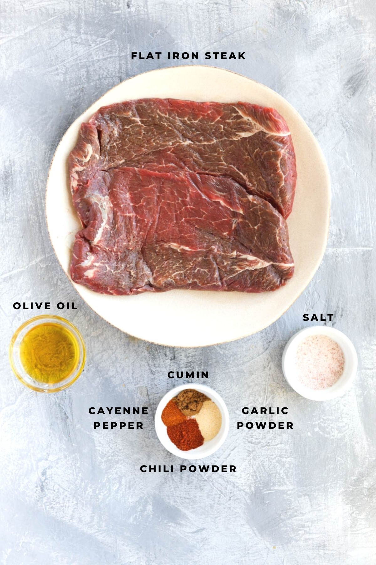 Overhead shot of baked fajita steak ingredients.