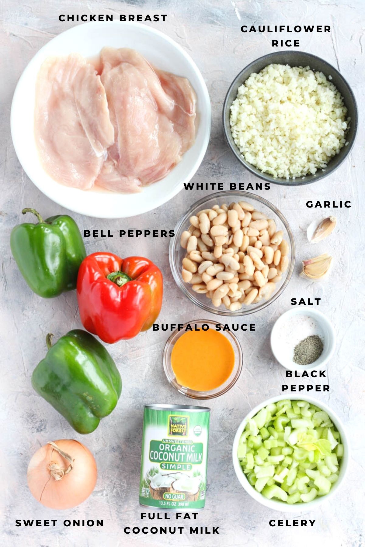 Overhead shot of stuffed pepper ingredients.