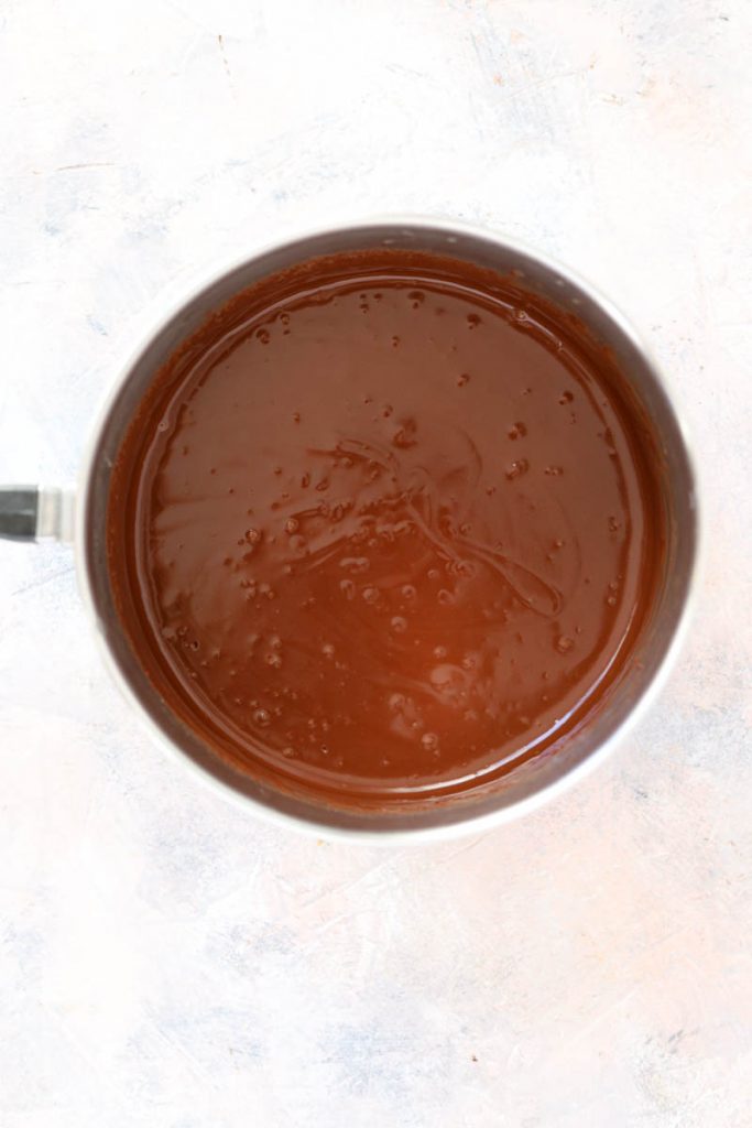 Chocolate mixture in a sauce pan.