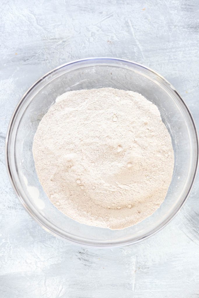 Dry ingredients in a mixing bowl.